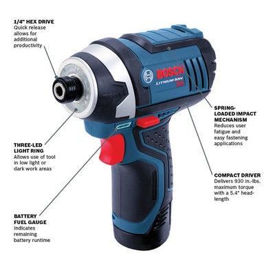 Bosch PS41-2A 12V Max Impact Driver Kit W/ (2) 2.0Ah Batteries