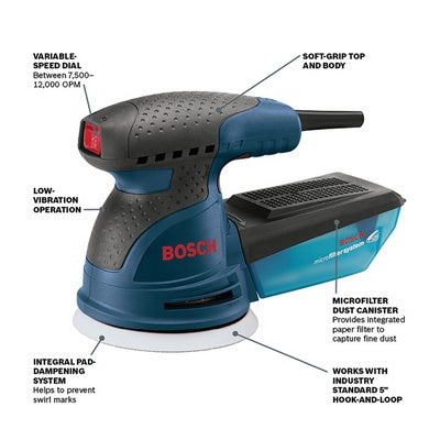 Bosch ROS20VSC 5" Palm Variable Speed Random Orbit Sander W/ Carrying Bag