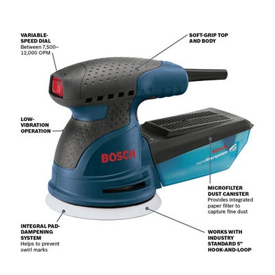 Bosch ROS20VSK 5" Palm Variable Speed Random Orbit Sander W/ Case