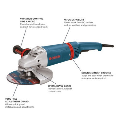 Bosch 1893-6 9 Large Angle Grinder - 15 Amp W/ Lock-On Trigger Switch