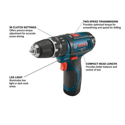 Bosch PS130-2A 12V Max Hammer Drill Kit W/ (2) 2.0Ah Batteries