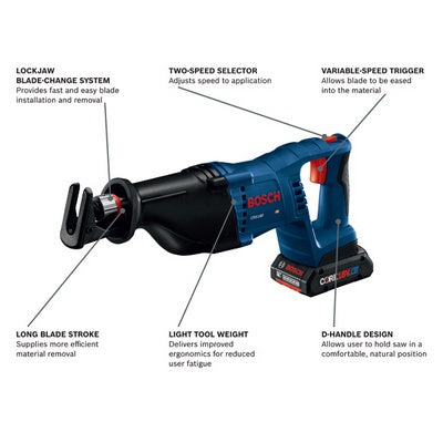 Bosch CRS180-B15 18V 1-1/8 In. D-Handle Reciprocating Saw Kit With (1) Core18V 4.0 Ah Compact Battery