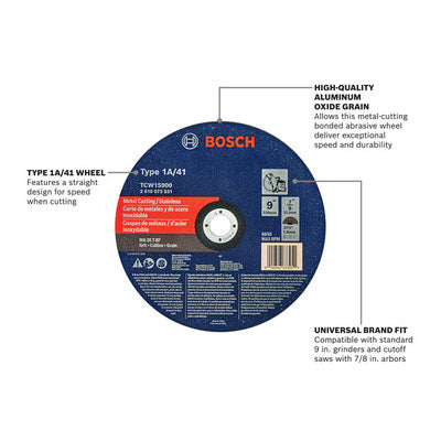 Bosch TCW1S900 9 X.078 X 7/8 TYPE 1 THIN CUTTING DISC FOR STAINLESS/METAL  (BULK)