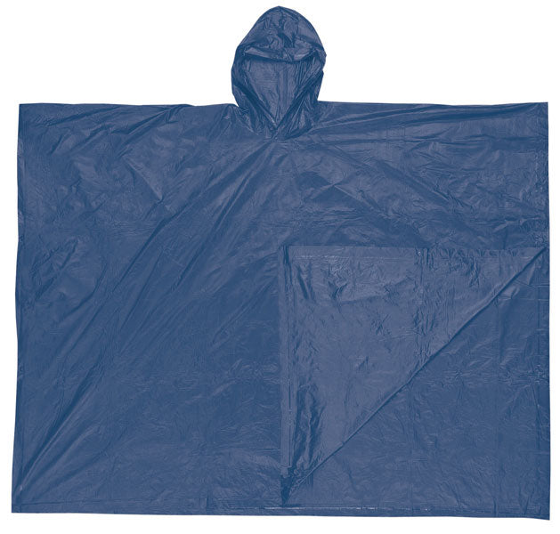 MCR Safety O43 Schooner Disposable Rain Poncho .10mm PVC Material Attached Hood, Tote Pouch, Blue  (1 EA)