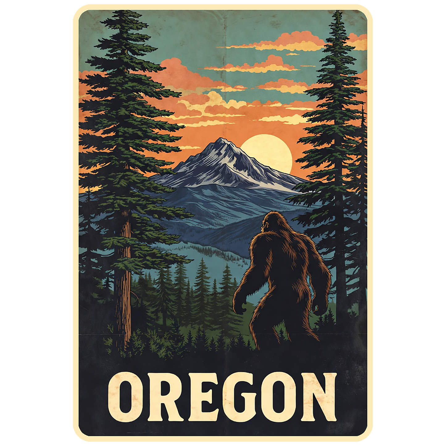 Paradise Clay IHS098 Oregon Sunset Vista Squatch - Vinyl Sticker (1 STICKER)