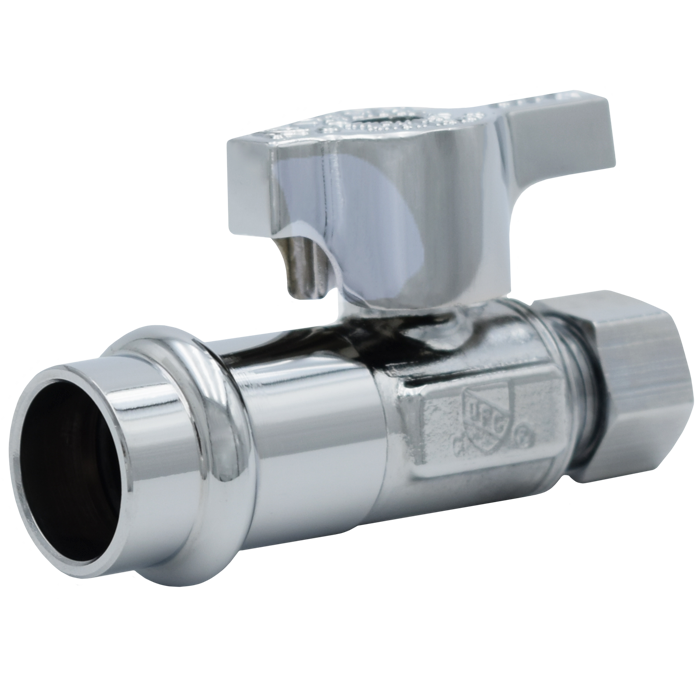 Legend Valves 114-914PNL 1/2" x 1/4" LegendPress No Lead Chrome-Plated Forged Brass 1/4-Turn Straight Supply Stop