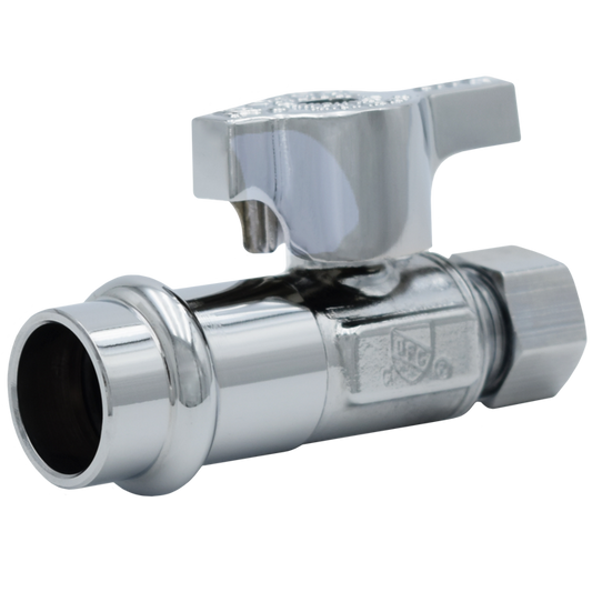 Legend Valves 114-914PNL 1/2" x 1/4" LegendPress No Lead Chrome-Plated Forged Brass 1/4-Turn Straight Supply Stop