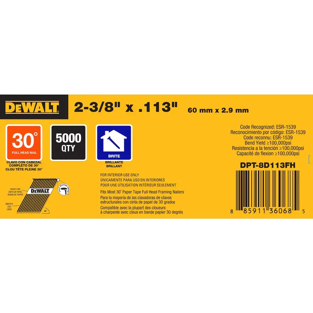 Dewalt DPT-8D113FH 3" X .131" Paper Tape 30° Smooth Bright Off-Set Round Head