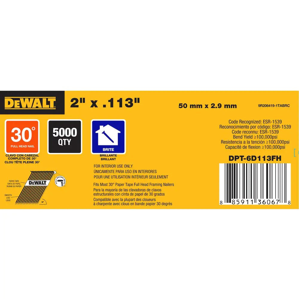 Dewalt DPT-6D113FH 3" X .131" Paper Tape 30° Smooth Bright Off-Set Round Head