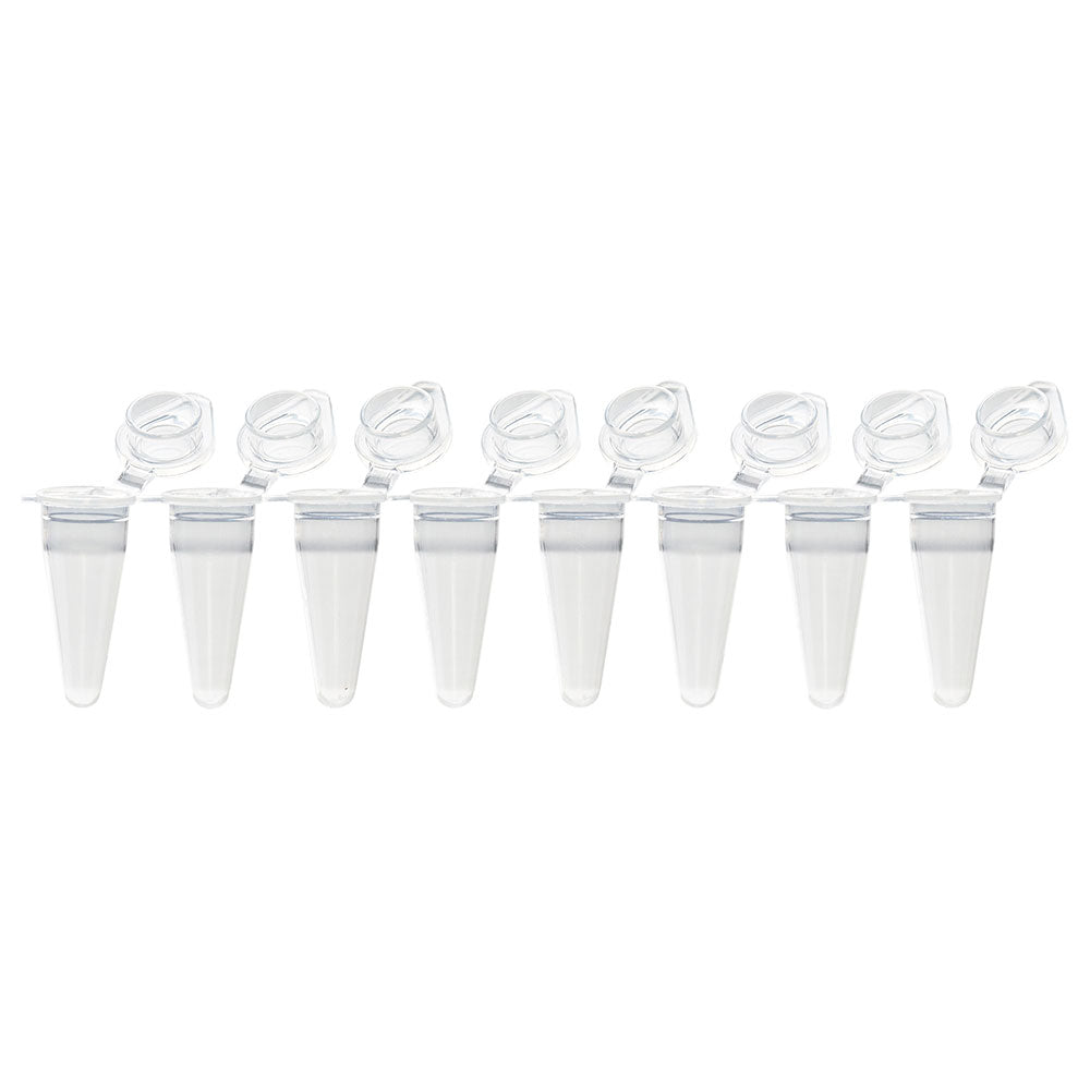 Globe Scientific PCR-QS-01F QuickSnap 0.1mL 8-Strip Tubes with Individually-Attached Flat Caps Clear