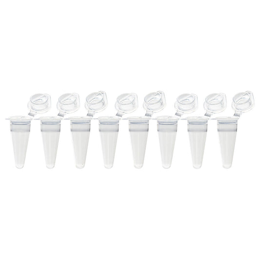 Globe Scientific PCR-QS-01F QuickSnap 0.1mL 8-Strip Tubes with Individually-Attached Flat Caps Clear