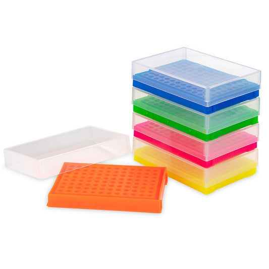 Globe Scientific PCR-WORKPLATE PCR Work Racks 96 well for PCR Plates and Strips Five Fluorescent Colors (Green Pink Yellow Orange Blue)