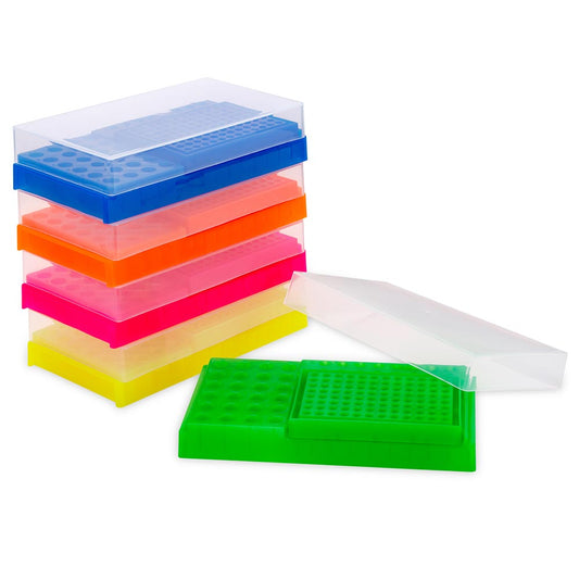 Globe Scientific PCR-WORKRACK PCR Work Racks with Lids holds 32 x 0.2mL PCR Tubes 16 x 0.5mL PCR Tubes 24 x 1.5/2.0mL Microcentrifuge Tubes Two (2) Racks per Pack