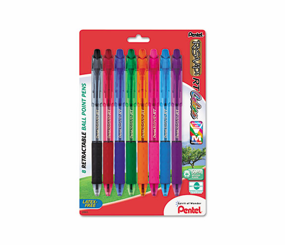 Pentel PENBK93CRBP8M Recycled Retractable R.S.V.P. Colors Pens