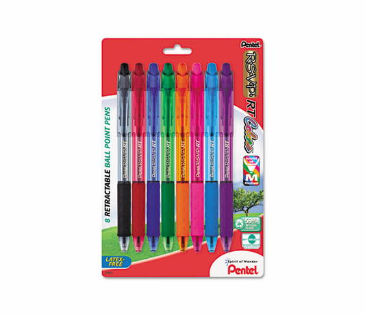 Pentel PENBK93CRBP8M Recycled Retractable R.S.V.P. Colors Pens