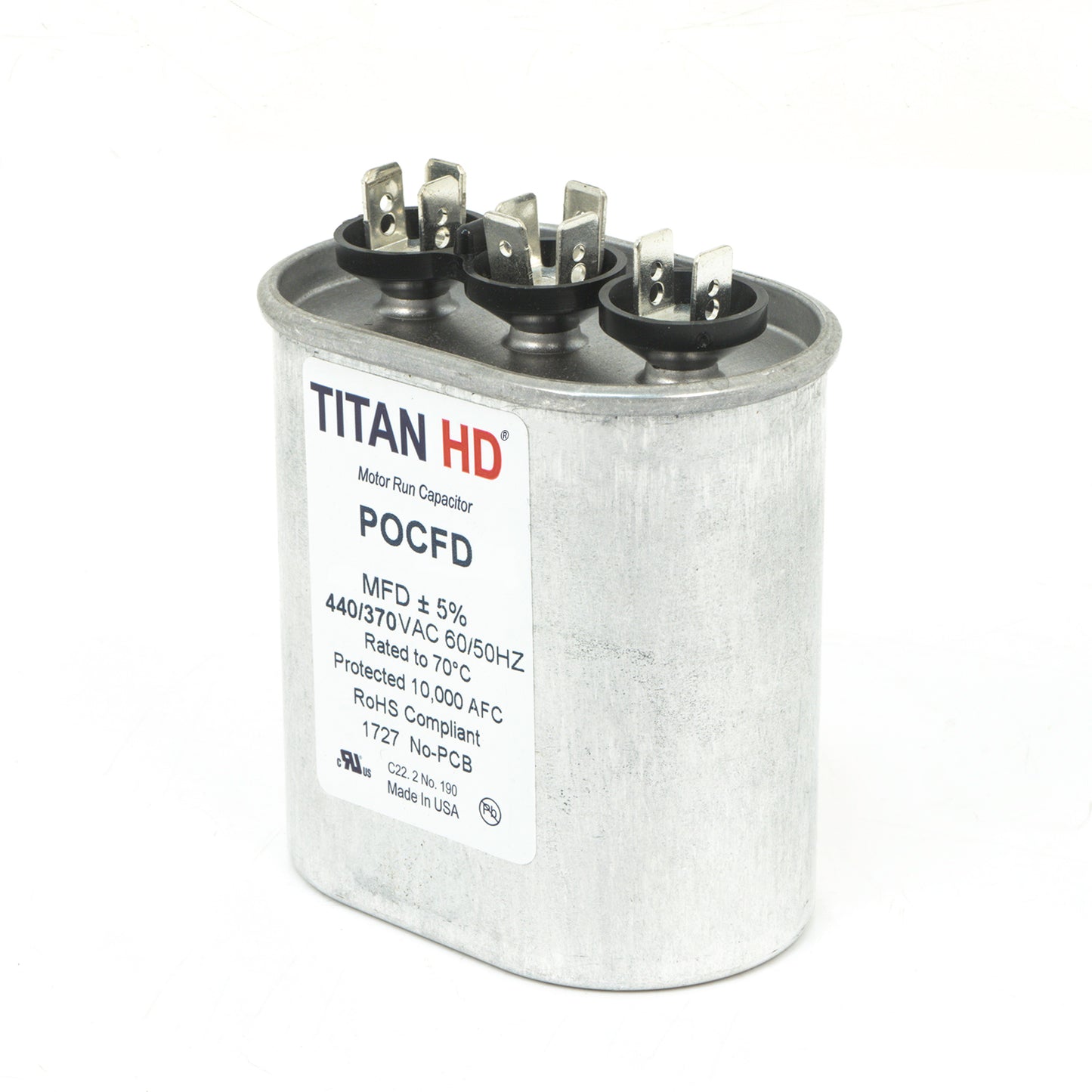 Packard POCFD355A Titan Hd Run Capacitor 35+5 Mfd 440/370 Volt Oval