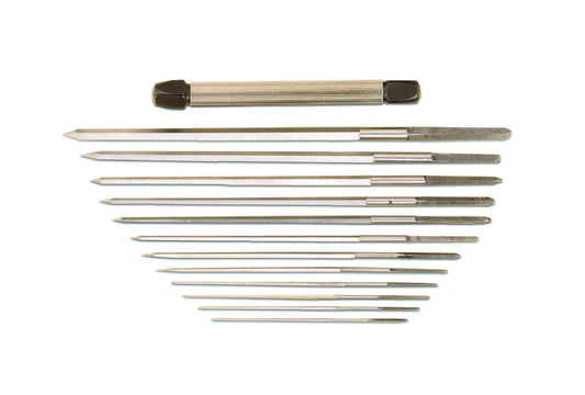 Grobet USA® 15.506 Broach Set Of 12, Cutting With Pin Vise, Sizes 30/70, EA