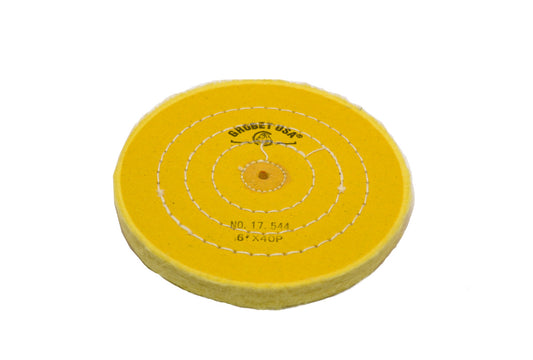 Grobet USA® 17.544 Yellow Chemkote Buff, 6″ X 40 Ply, Shellac Center, EA