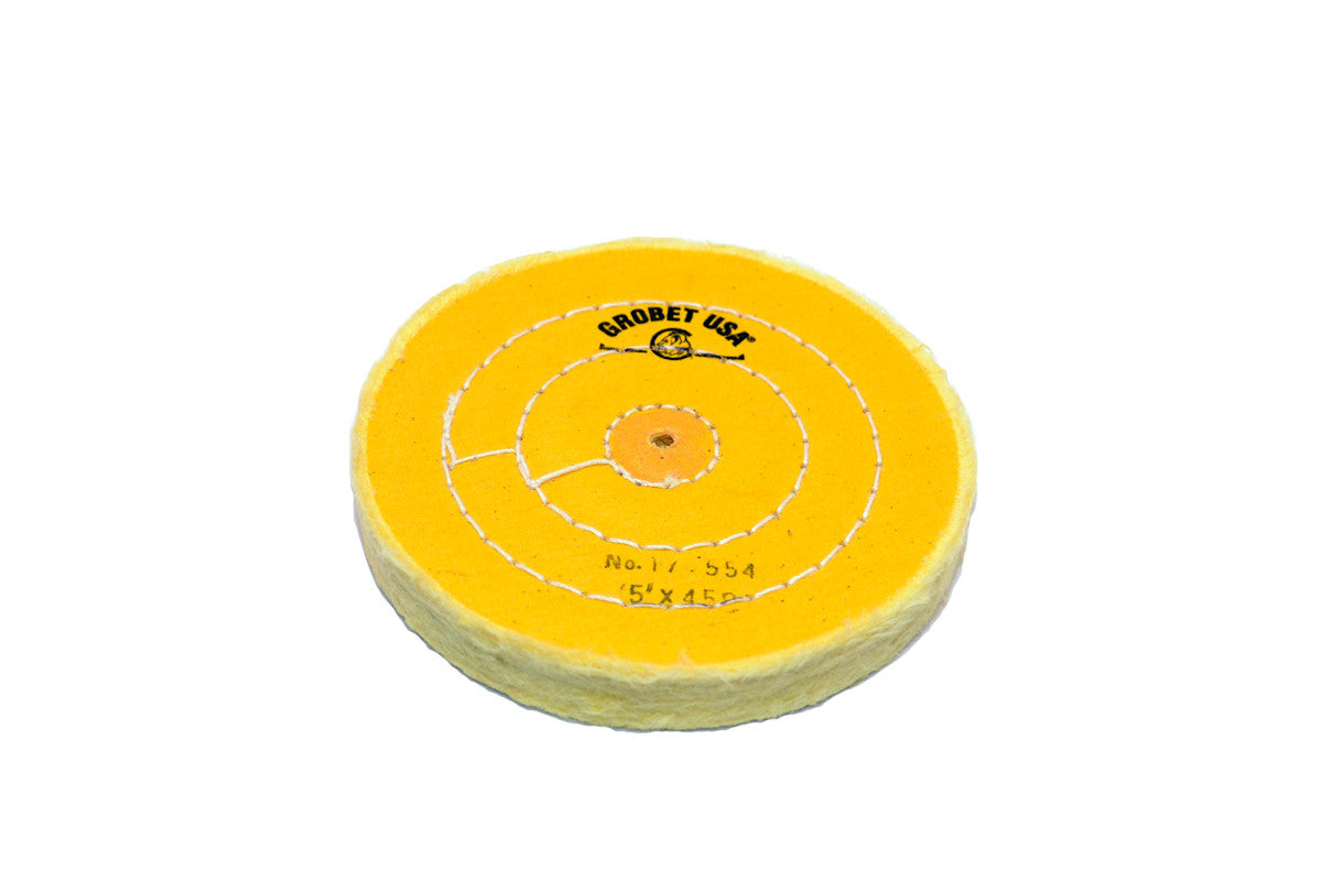 Grobet USA® 17.554 Yellow Chemkote Buff, 5″ X 45 Ply, Shellac Center, EA