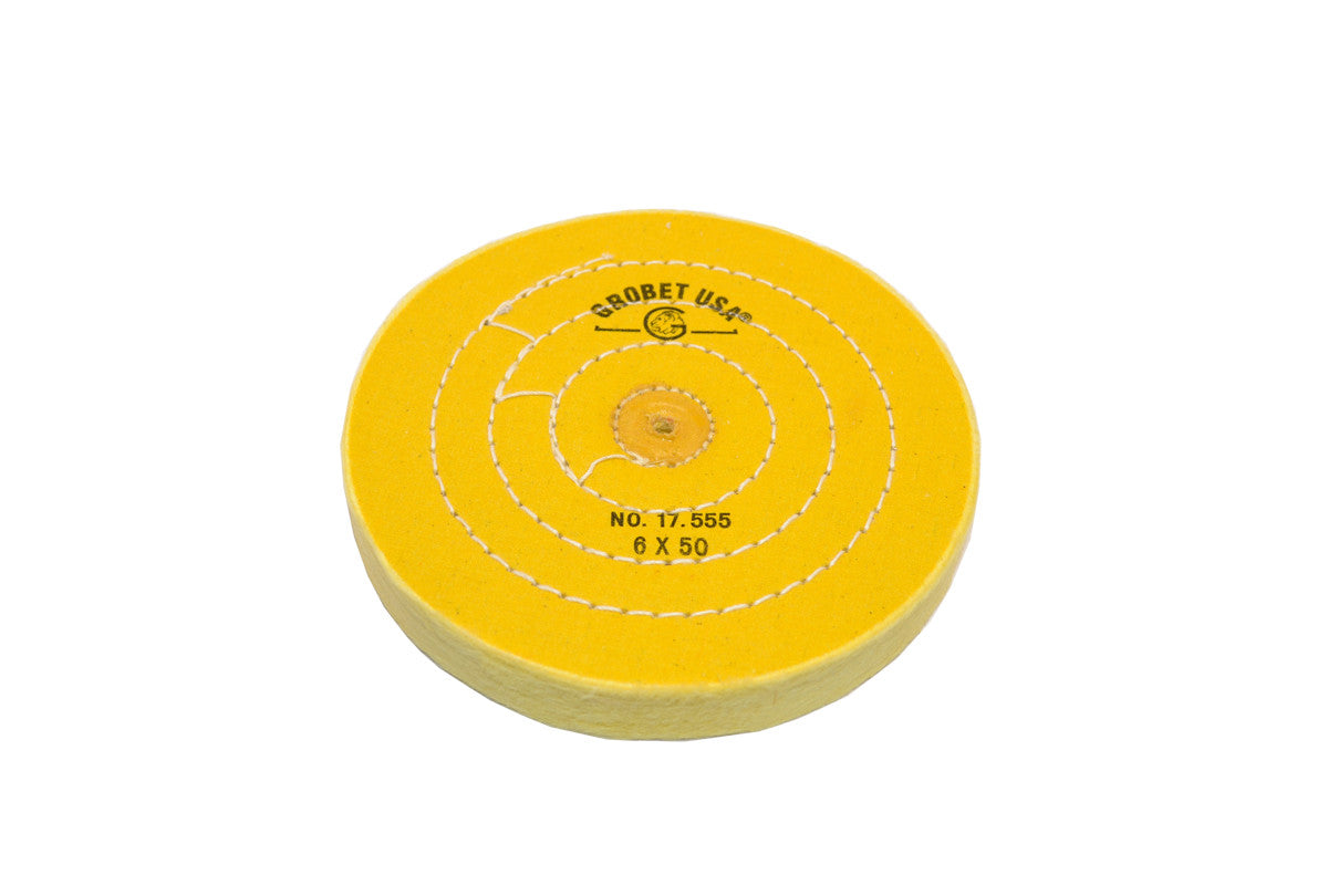 Grobet USA® 17.555 Yellow Chemkote Buff, 6″ X 50 Ply, Shellac Center, EA