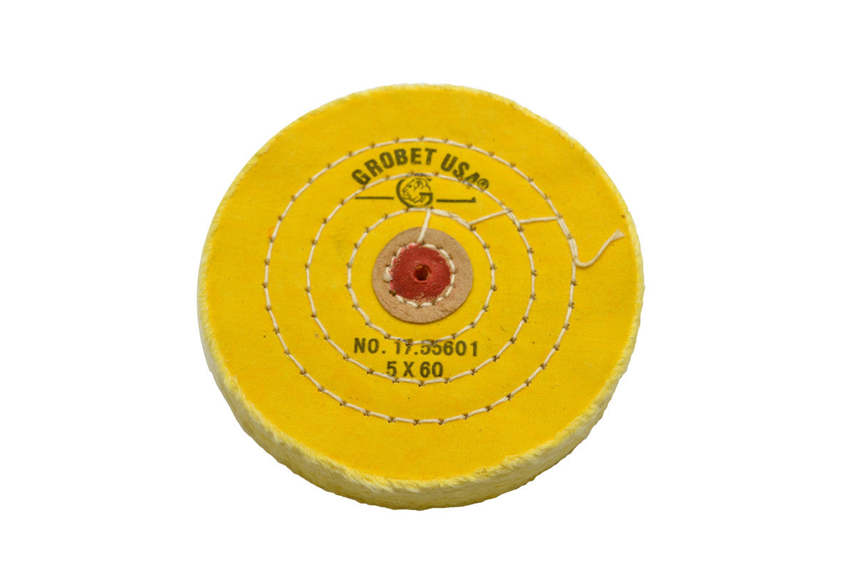 Grobet USA® 17.55601 Yellow Chemkote Buff, 5″ X 60 Ply, LEAther Center, EA
