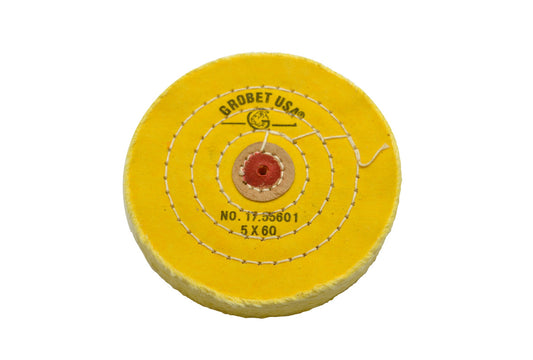 Grobet USA® 17.55601 Yellow Chemkote Buff, 5″ X 60 Ply, LEAther Center, EA