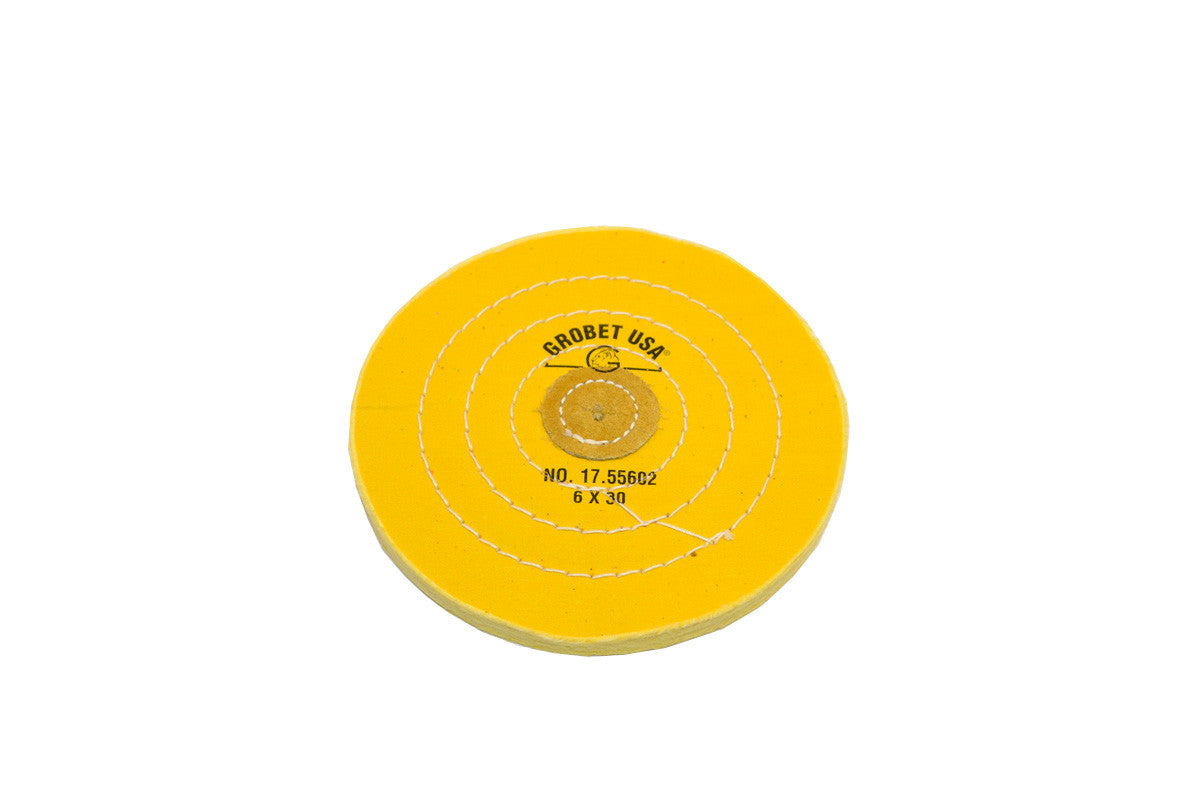 Grobet USA® 17.55602 Yellow Chemkote Buff, 6″ X 30 Ply, LEAther Center, EA