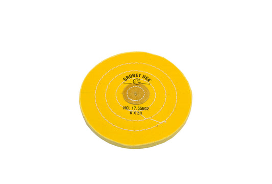 Grobet USA® 17.55602 Yellow Chemkote Buff, 6″ X 30 Ply, LEAther Center, EA
