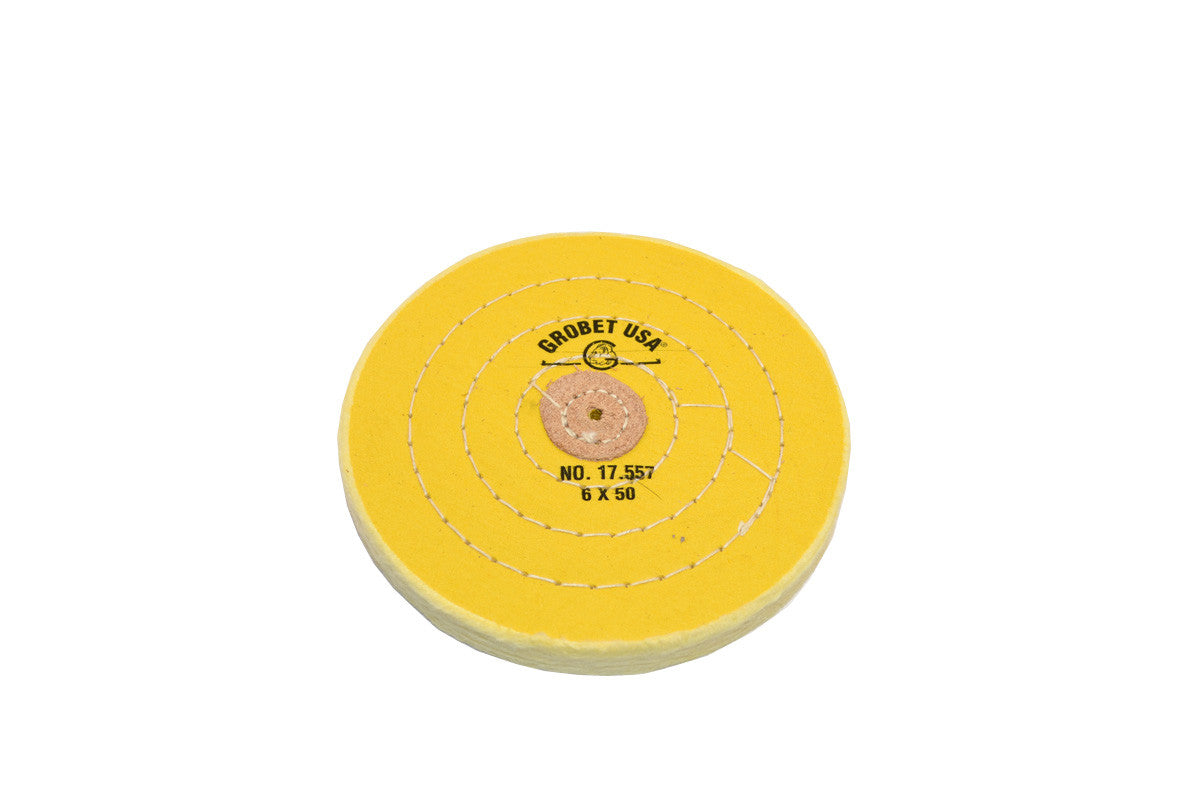 Grobet USA® 17.557 Yellow Chemkote Buff, 6″ X 50 Ply, LEAther Center, EA