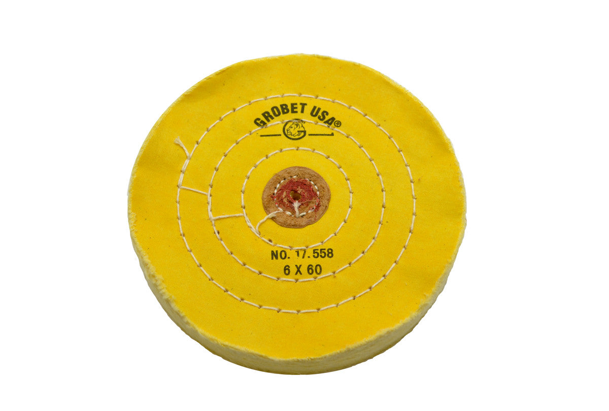 Grobet USA® 17.558 Yellow Chemkote Buff, 6″ X 60 Ply, LEAther Center, EA