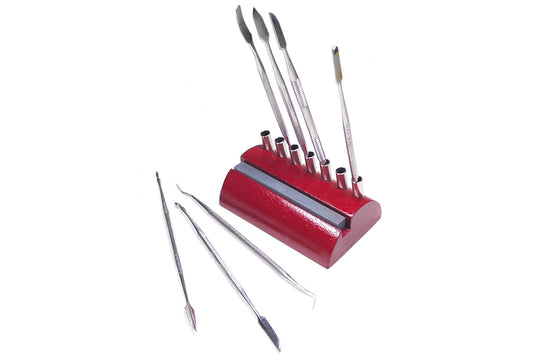 Grobet USA® 21.0828 Set Of 7 Spatulas And Carvers, With Stand And Sharpening Stone, EA