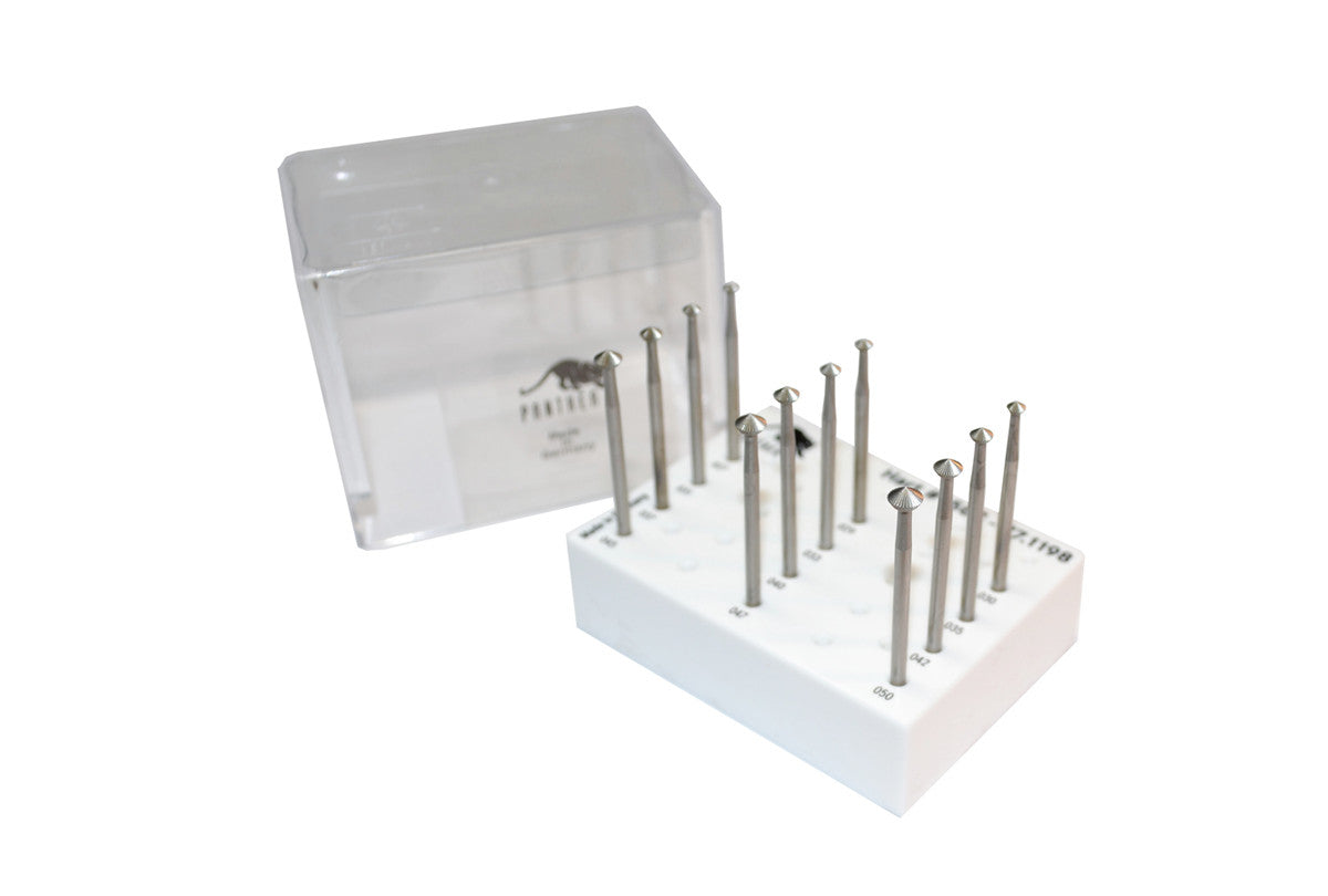 Grobet USA® 77.1198 Panther Burs, Set Of 12, 90° Hart, Fig. 156C, EA
