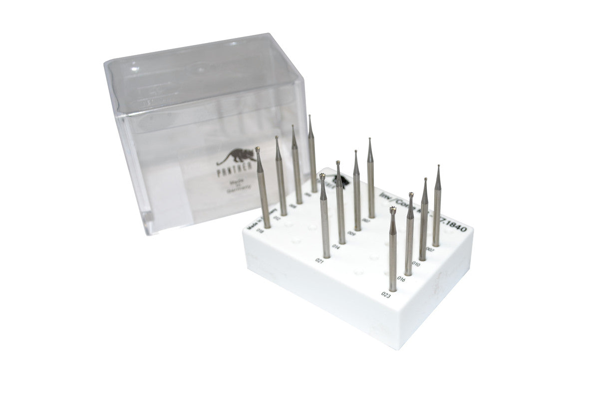 Grobet USA® 77.184 Panther Burs, Set Of 12, Inverted Cone, Fig. 3, EA