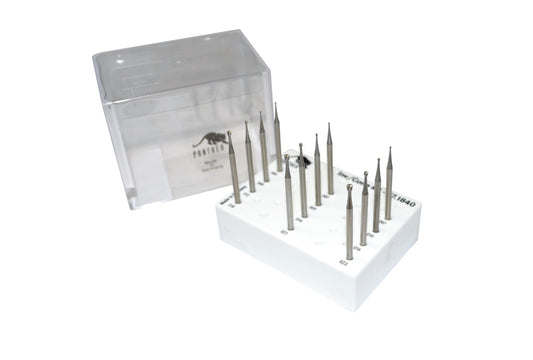 Grobet USA® 77.184 Panther Burs, Set Of 12, Inverted Cone, Fig. 3, EA
