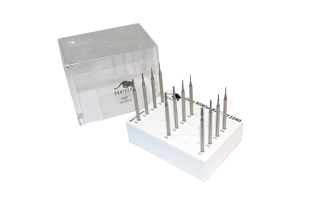 Grobet USA® 77.224 Panther Burs, Set Of 12, Cone Square Cross-Cut, Fig. 23, EA