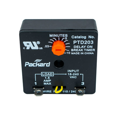 Packard PTD203 Time Delay Relay, Delay On Break, 10 Minute Adjustable