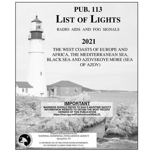Paradise Clay IHP_PUB113 Pub 113 List of Lights: West Coasts of Europe and Africa, Mediterranean Sea, Black Sea (CURRENT EDITION) - Book