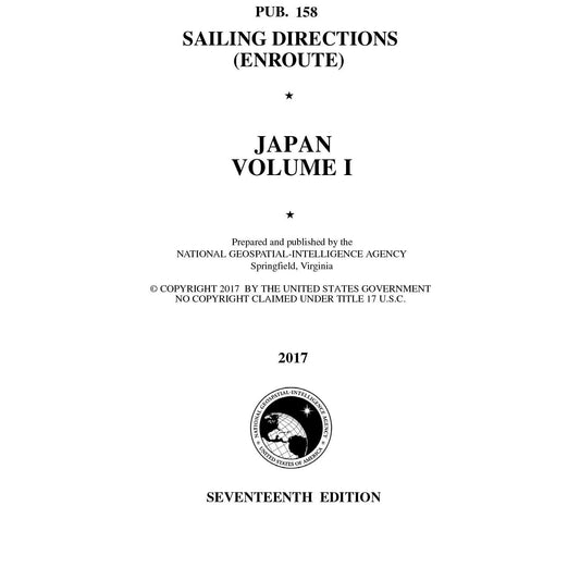Paradise Clay IHP_PUB158 PUB 158 Sailing Directions Enroute: Japan Vol 1 (CURRENT EDITION) - Book