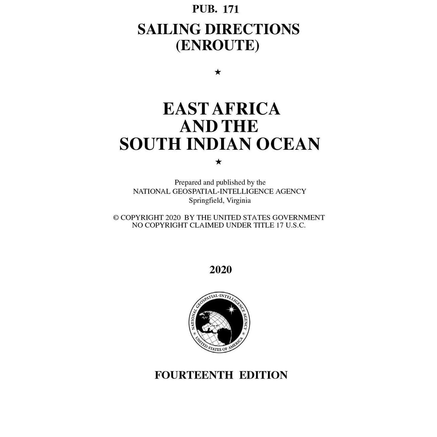 Paradise Clay IHP_PUB171 PUB 171 Sailing Directions Enroute: East Africa and The South Indian Ocean (CURRENT EDITION) - Book