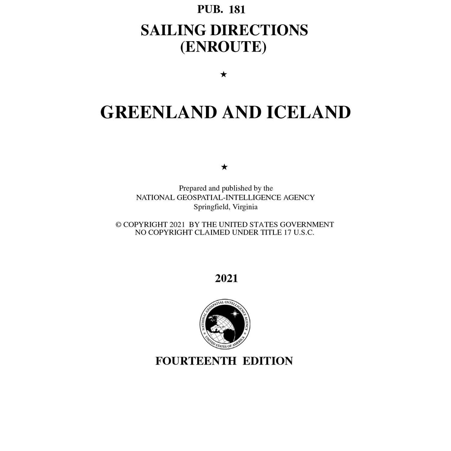 Paradise Clay IHP_PUB181 PUB 181 Sailing Directions Enroute: Greenland and Iceland (CURRENT EDITION) - Book