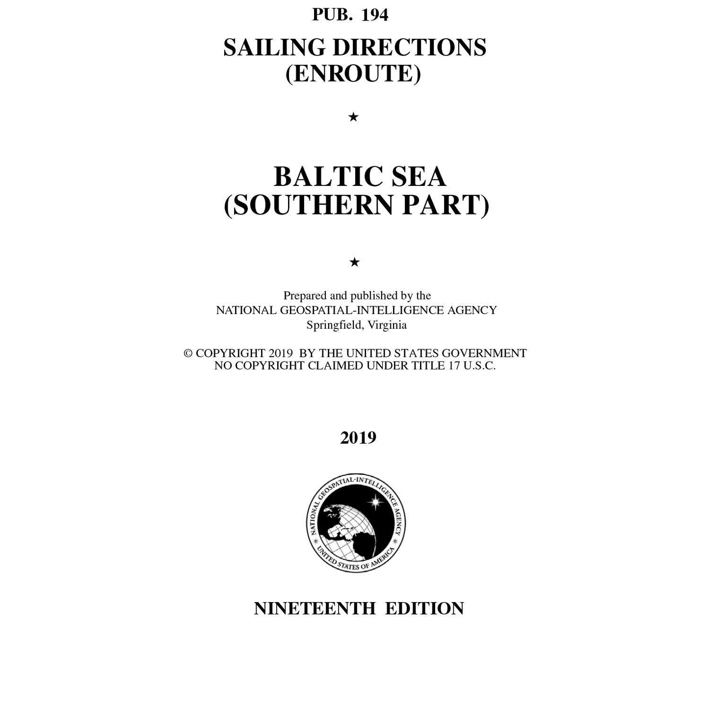 Paradise Clay IHP_PUB194 PUB 194 Sailing Directions Enroute: Baltic Sea (Southern Part) (CURRENT EDITION) - Book