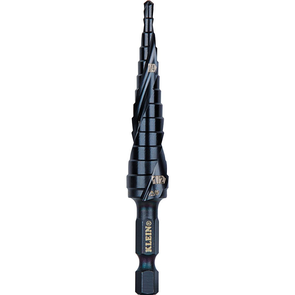 Klein Tools QRST01 Step Drill Bit, Quick Release, Double Spiral Flute, 1/8 to 1/2-Inch