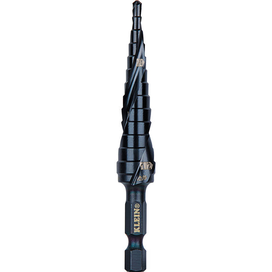 Klein Tools QRST01 Step Drill Bit, Quick Release, Double Spiral Flute, 1/8 to 1/2-Inch