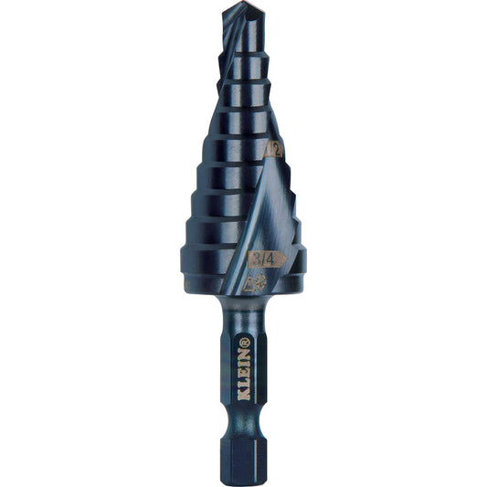 Klein Tools QRST03 Step Drill Bit, Quick Release, Double Spiral Flute, 1/4 to 3/4-Inch