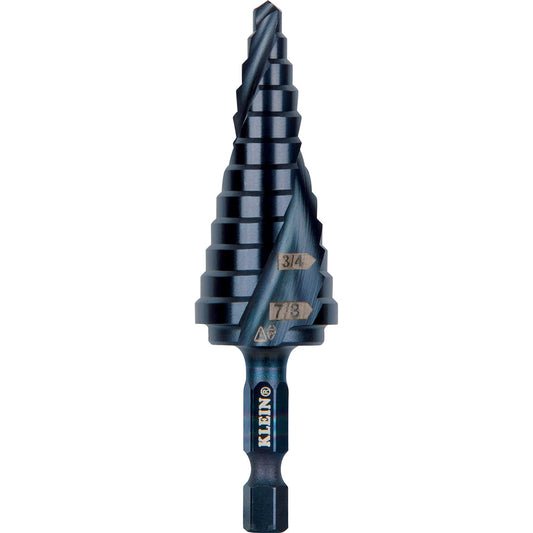 Klein Tools QRST14 Step Drill Bit, Quick Release, Double Spiral Flute, 3/16 to 7/8-Inch