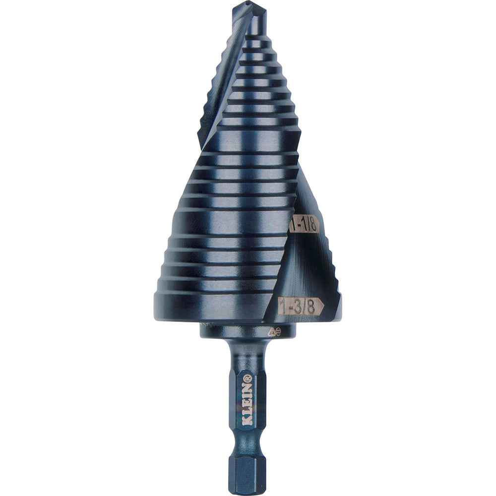 Klein Tools QRST15 Step Drill Bit, Quick Release, Double Spiral Flute, 7/8 to 1-3/8-Inch