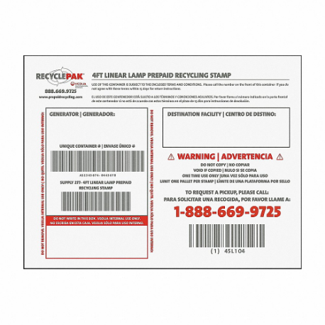 Recycle-Pak SUPPLY-277 4Ft Linear Lamp Prepaid Recycling Stamp