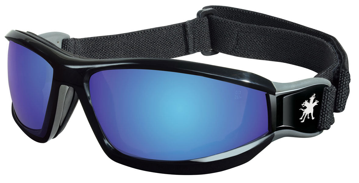 MCR Safety RP118B Swagger® RP2 Series Black Safety Glasses Blue Diamond Mirror Lenses Foam Lined (1 Pair)