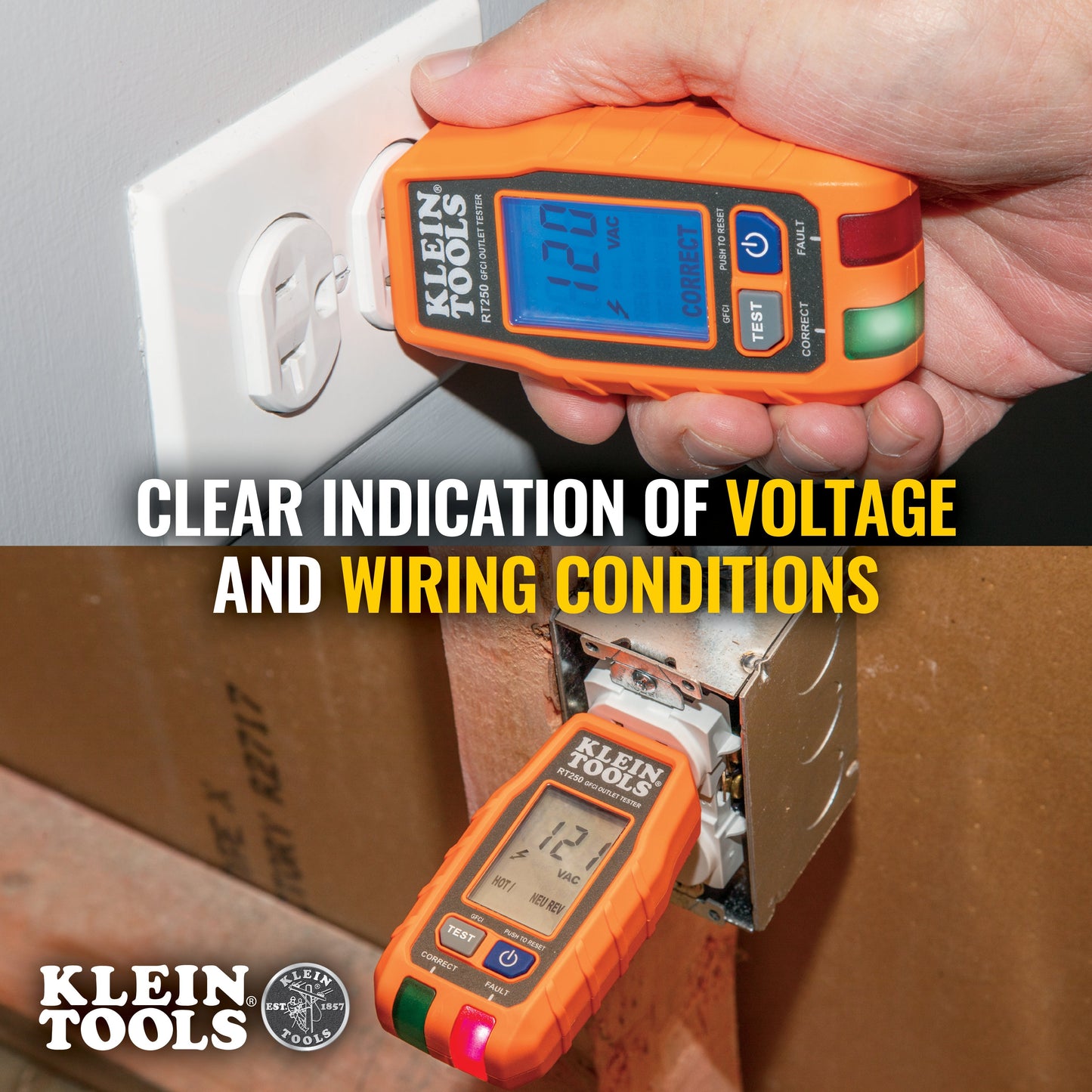 Klein Tools RT250 GFCI Receptacle Tester with LCD