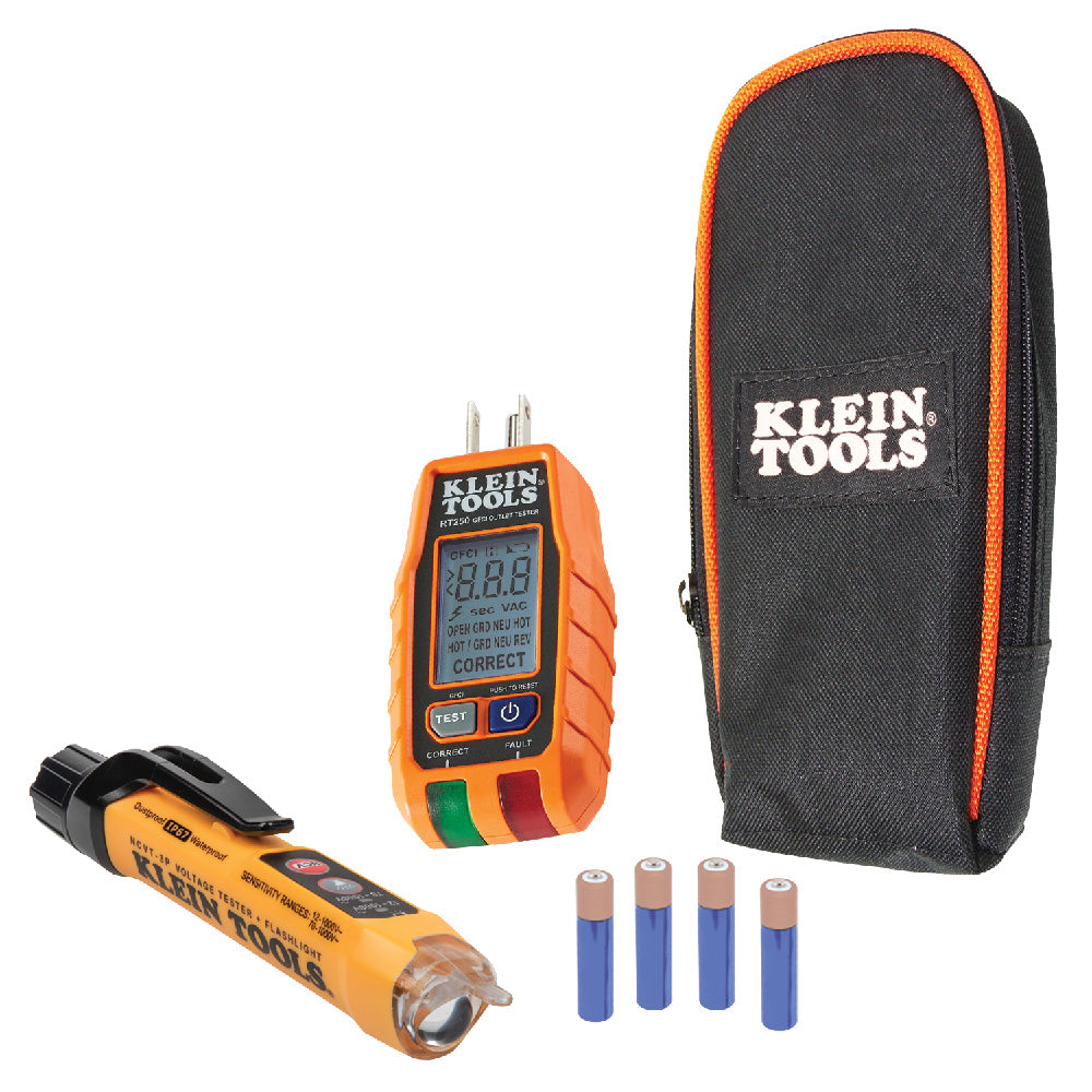 Klein Tools RT250KIT Premium Dual-Range NCVT and GFCI Receptacle Tester Electrical Test Kit